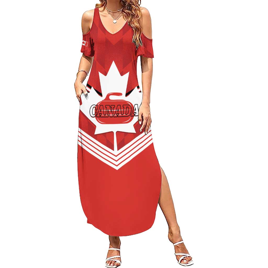Personalized Canada Curling Summer Maxi Dress Maple Leaf Red Version - Wonder Print Shop