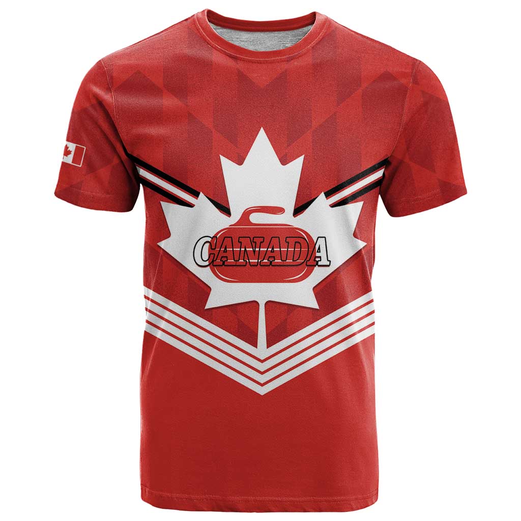 Personalized Canada Curling T Shirt Maple Leaf Red Version - Wonder Print Shop