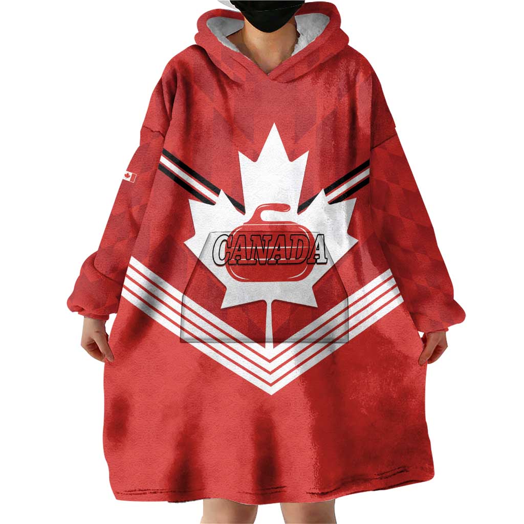 Personalized Canada Curling Wearable Blanket Hoodie Maple Leaf Red Version - Wonder Print Shop