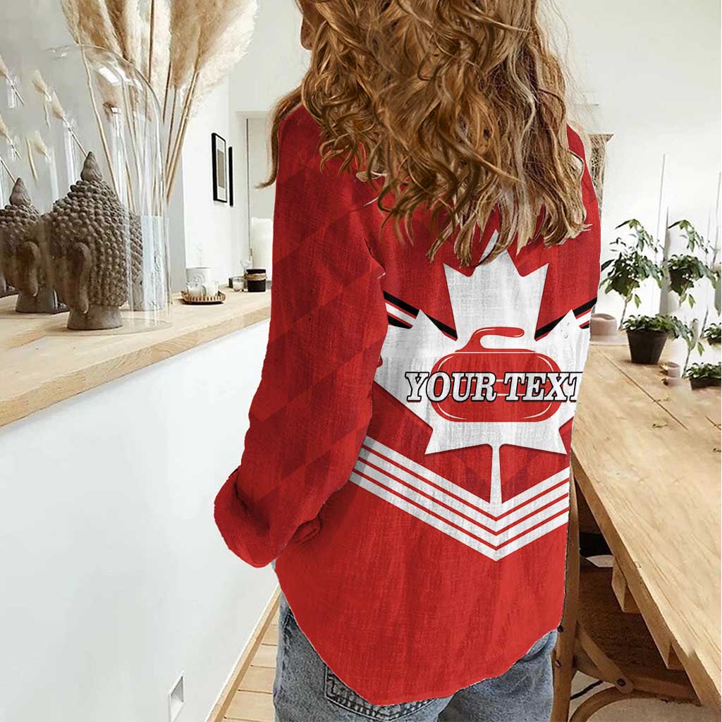 Personalized Canada Curling Women Casual Shirt Maple Leaf Red Version - Wonder Print Shop