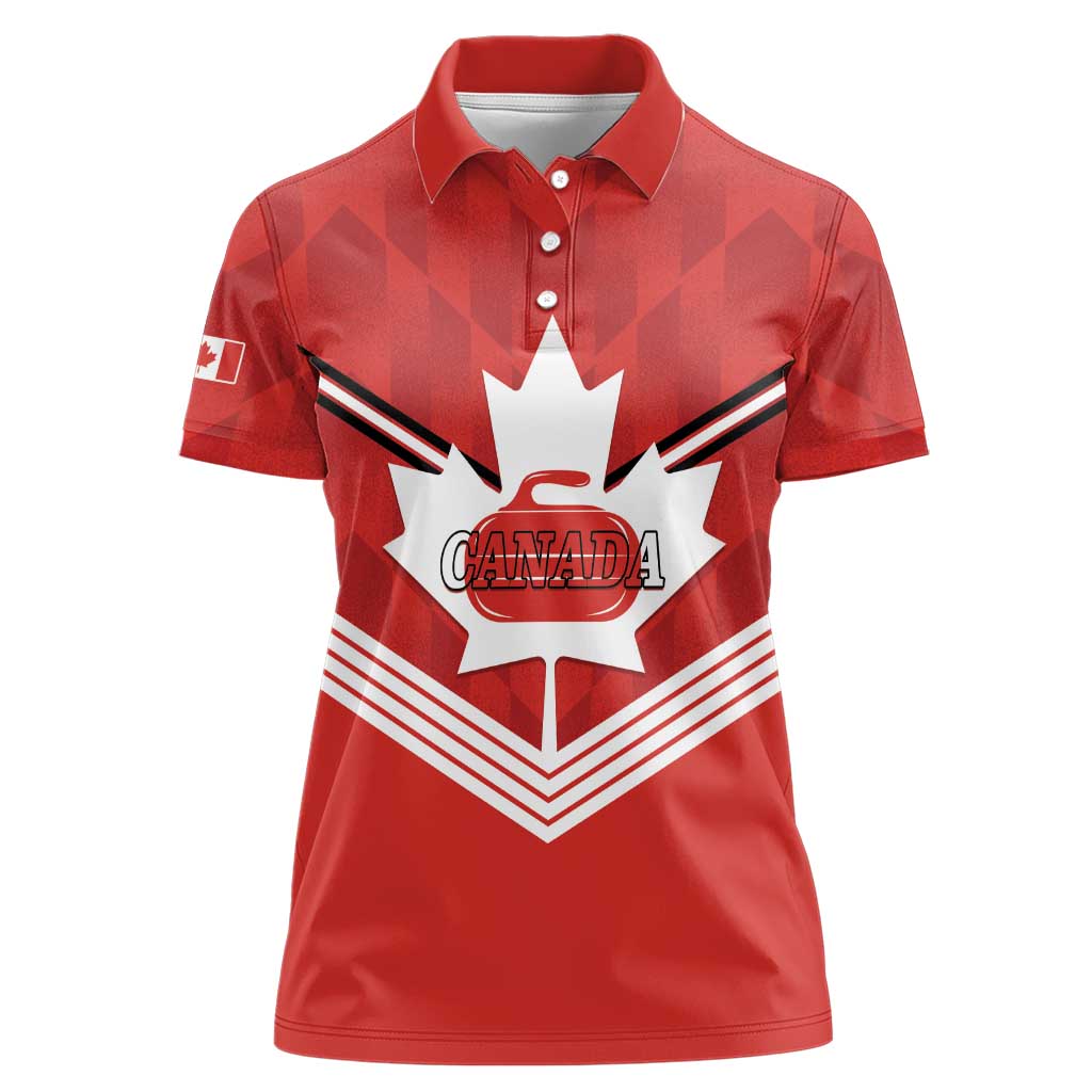 Personalized Canada Curling Women Polo Shirt Maple Leaf Red Version - Wonder Print Shop