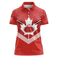 Personalized Canada Curling Women Polo Shirt Maple Leaf Red Version - Wonder Print Shop