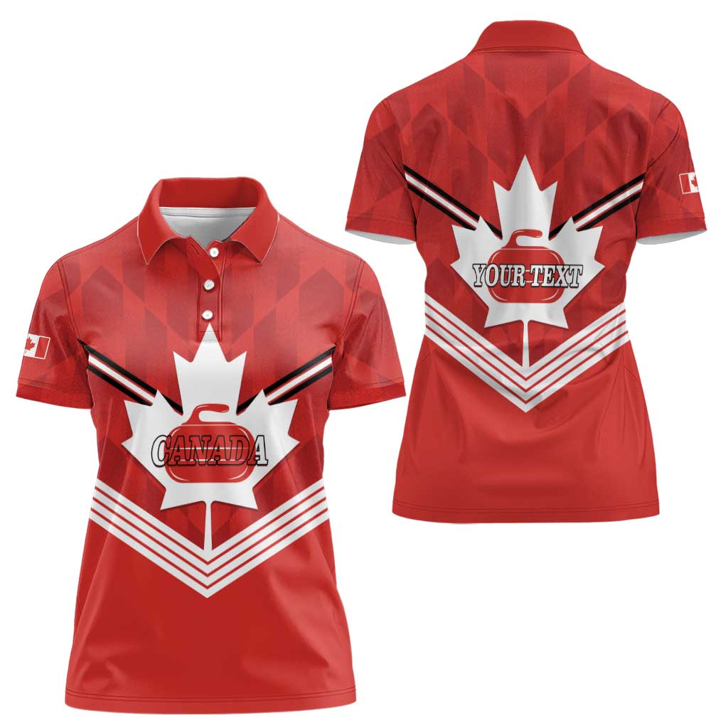 Personalized Canada Curling Women Polo Shirt Maple Leaf Red Version - Wonder Print Shop