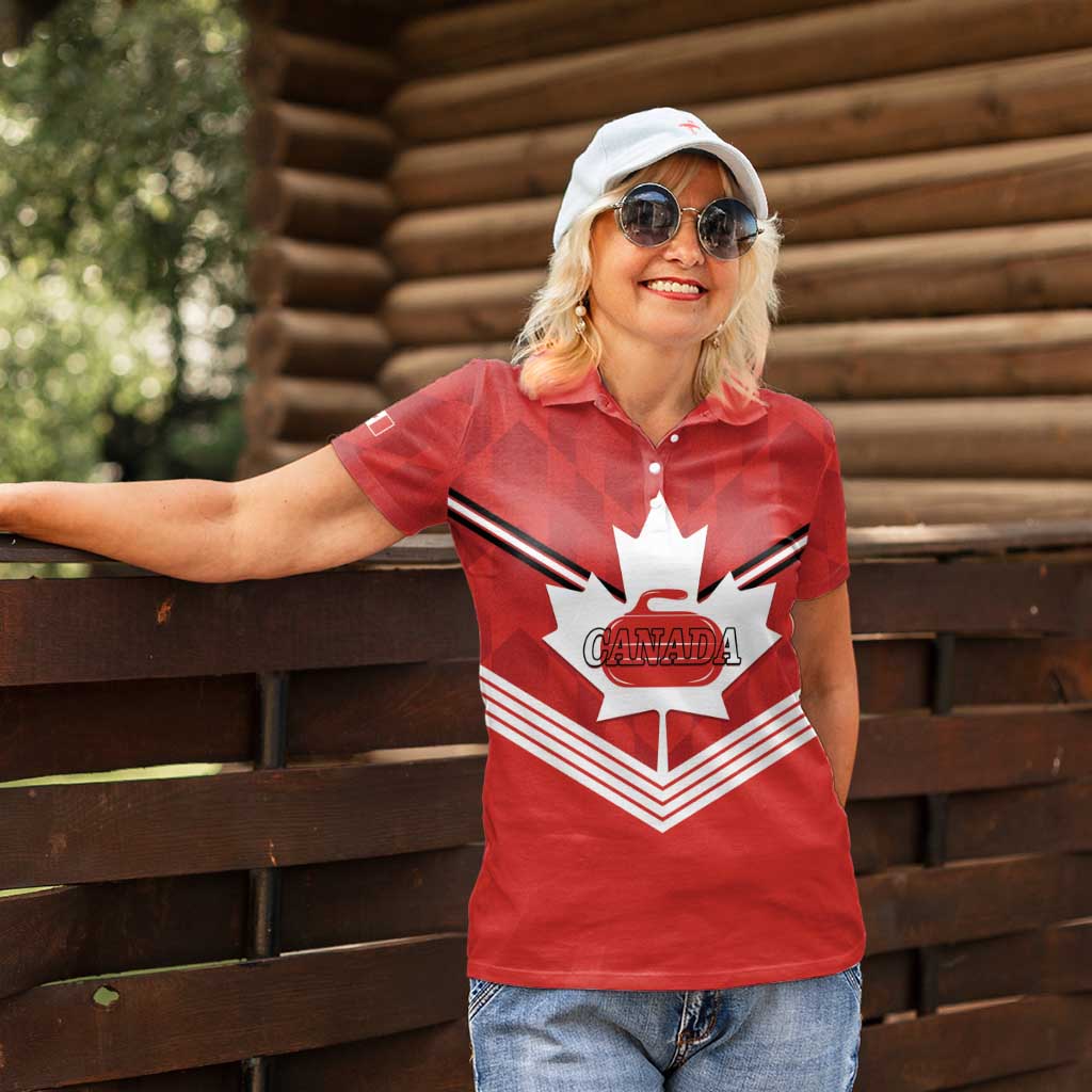 Personalized Canada Curling Women Polo Shirt Maple Leaf Red Version - Wonder Print Shop