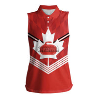 Personalized Canada Curling Women Sleeveless Polo Shirt Maple Leaf Red Version - Wonder Print Shop