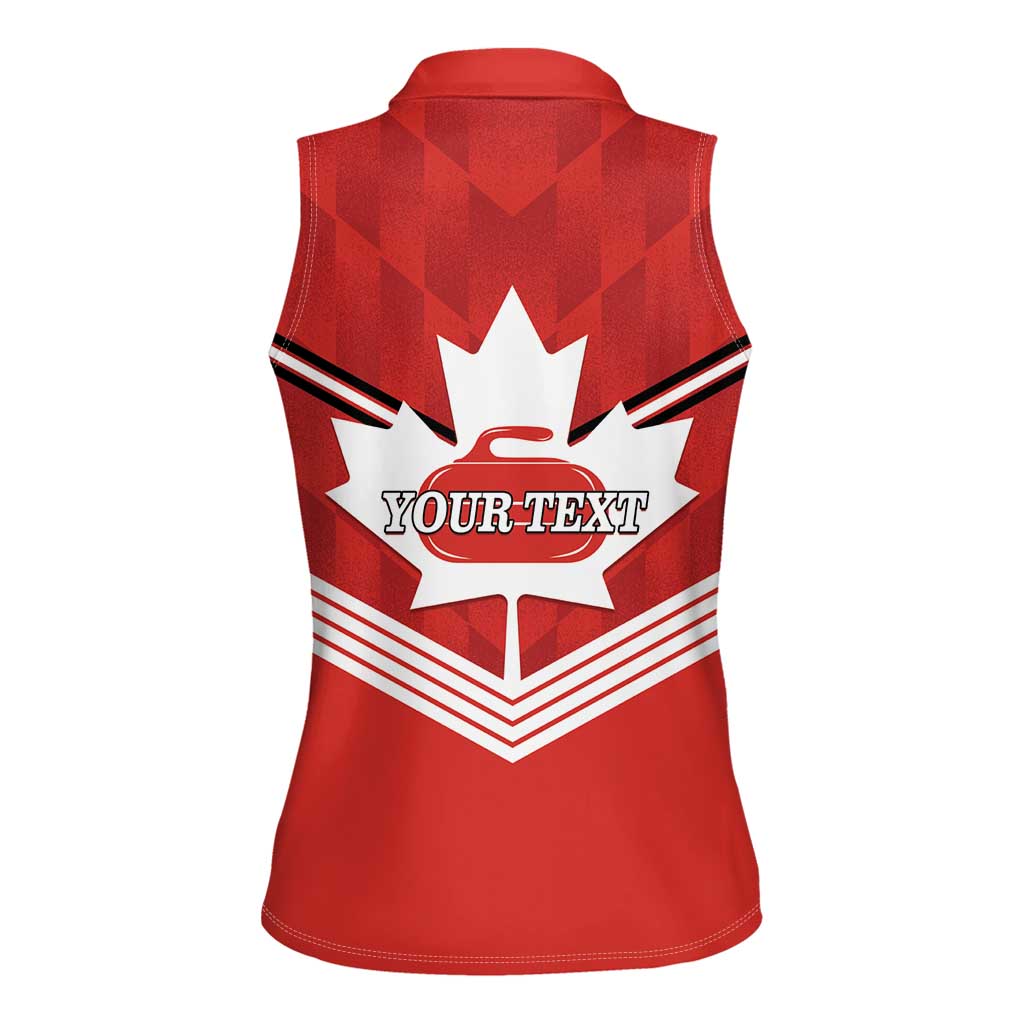 Personalized Canada Curling Women Sleeveless Polo Shirt Maple Leaf Red Version - Wonder Print Shop