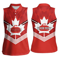 Personalized Canada Curling Women Sleeveless Polo Shirt Maple Leaf Red Version - Wonder Print Shop
