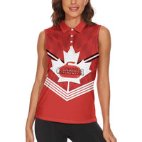 Personalized Canada Curling Women Sleeveless Polo Shirt Maple Leaf Red Version - Wonder Print Shop
