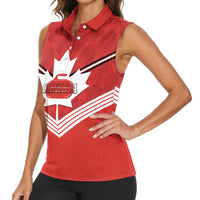 Personalized Canada Curling Women Sleeveless Polo Shirt Maple Leaf Red Version - Wonder Print Shop