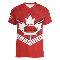 Personalized Canada Curling Women V-Neck T-Shirt Maple Leaf Red Version - Wonder Print Shop