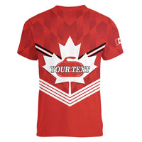 Personalized Canada Curling Women V-Neck T-Shirt Maple Leaf Red Version - Wonder Print Shop