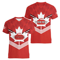 Personalized Canada Curling Women V-Neck T-Shirt Maple Leaf Red Version - Wonder Print Shop