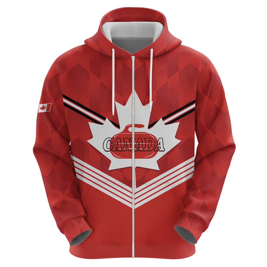Personalized Canada Curling Zip Hoodie Maple Leaf Red Version - Wonder Print Shop