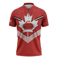 Personalized Canada Curling Zipper Polo Shirt Maple Leaf Red Version - Wonder Print Shop