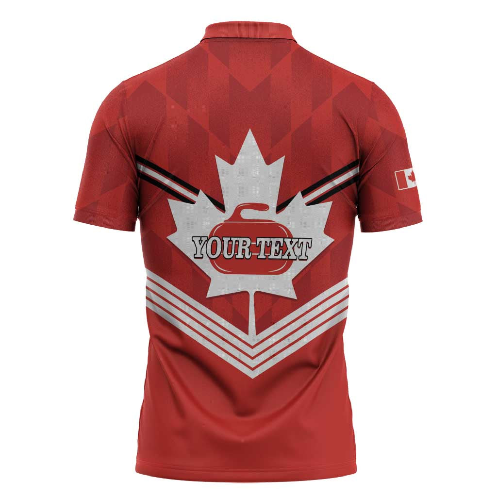 Personalized Canada Curling Zipper Polo Shirt Maple Leaf Red Version - Wonder Print Shop