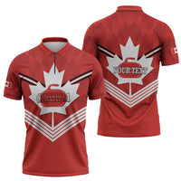 Personalized Canada Curling Zipper Polo Shirt Maple Leaf Red Version - Wonder Print Shop