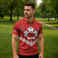 Personalized Canada Curling Zipper Polo Shirt Maple Leaf Red Version - Wonder Print Shop