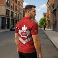Personalized Canada Curling Zipper Polo Shirt Maple Leaf Red Version - Wonder Print Shop