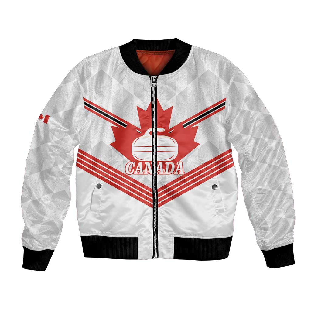 Personalized Canada Curling Bomber Jacket Maple Leaf White Version - Wonder Print Shop