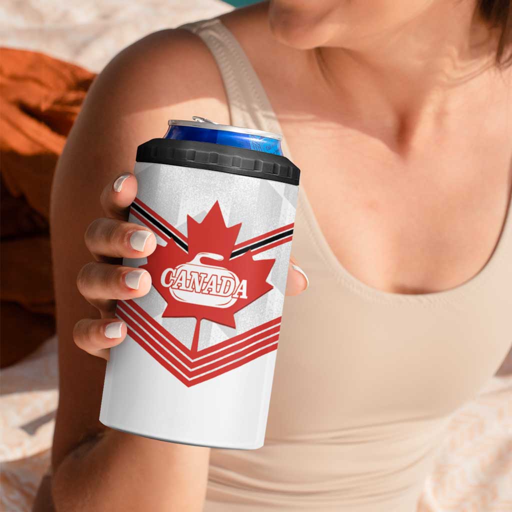Personalized Canada Curling 4 in 1 Can Cooler Tumbler Maple Leaf White Version - Wonder Print Shop