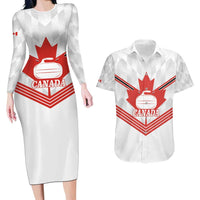 Personalized Canada Curling Couples Matching Long Sleeve Bodycon Dress and Hawaiian Shirt Maple Leaf White Version - Wonder Print Shop