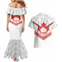 Personalized Canada Curling Couples Matching Mermaid Dress and Hawaiian Shirt Maple Leaf White Version - Wonder Print Shop