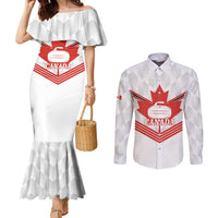 Personalized Canada Curling Couples Matching Mermaid Dress and Long Sleeve Button Shirt Maple Leaf White Version - Wonder Print Shop
