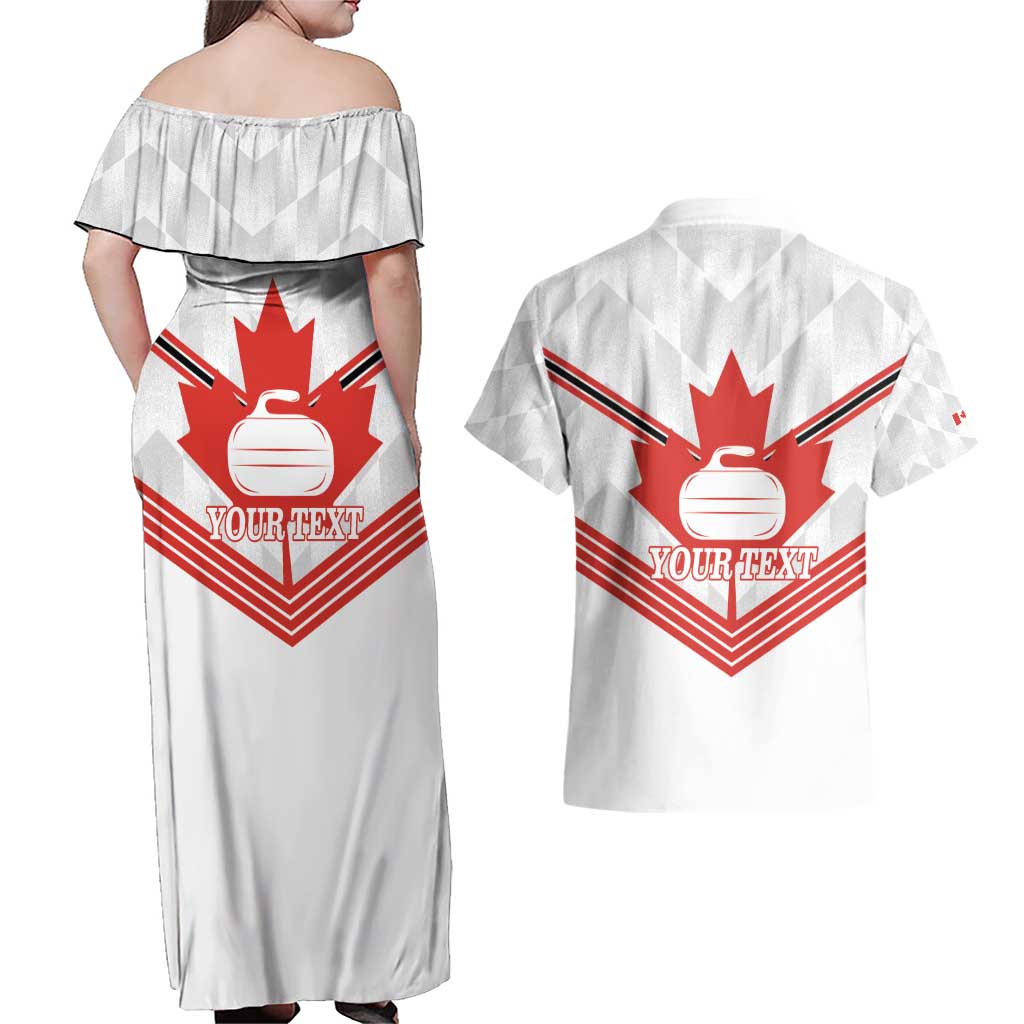 Personalized Canada Curling Couples Matching Off Shoulder Maxi Dress and Hawaiian Shirt Maple Leaf White Version - Wonder Print Shop