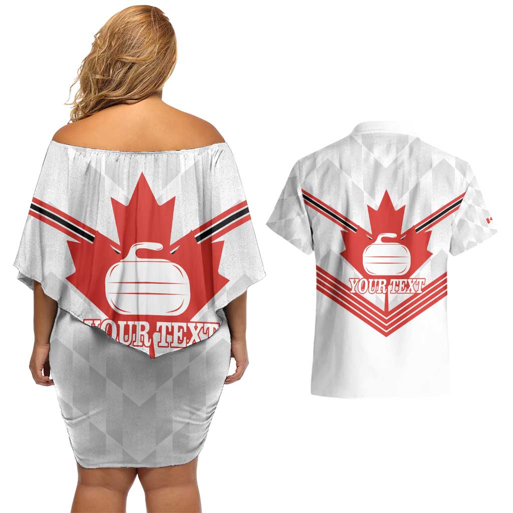 Personalized Canada Curling Couples Matching Off Shoulder Short Dress and Hawaiian Shirt Maple Leaf White Version - Wonder Print Shop