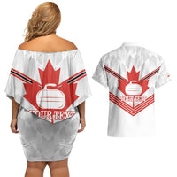 Personalized Canada Curling Couples Matching Off Shoulder Short Dress and Hawaiian Shirt Maple Leaf White Version - Wonder Print Shop