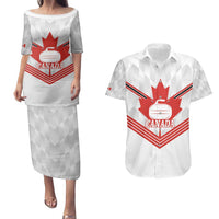 Personalized Canada Curling Couples Matching Puletasi and Hawaiian Shirt Maple Leaf White Version - Wonder Print Shop