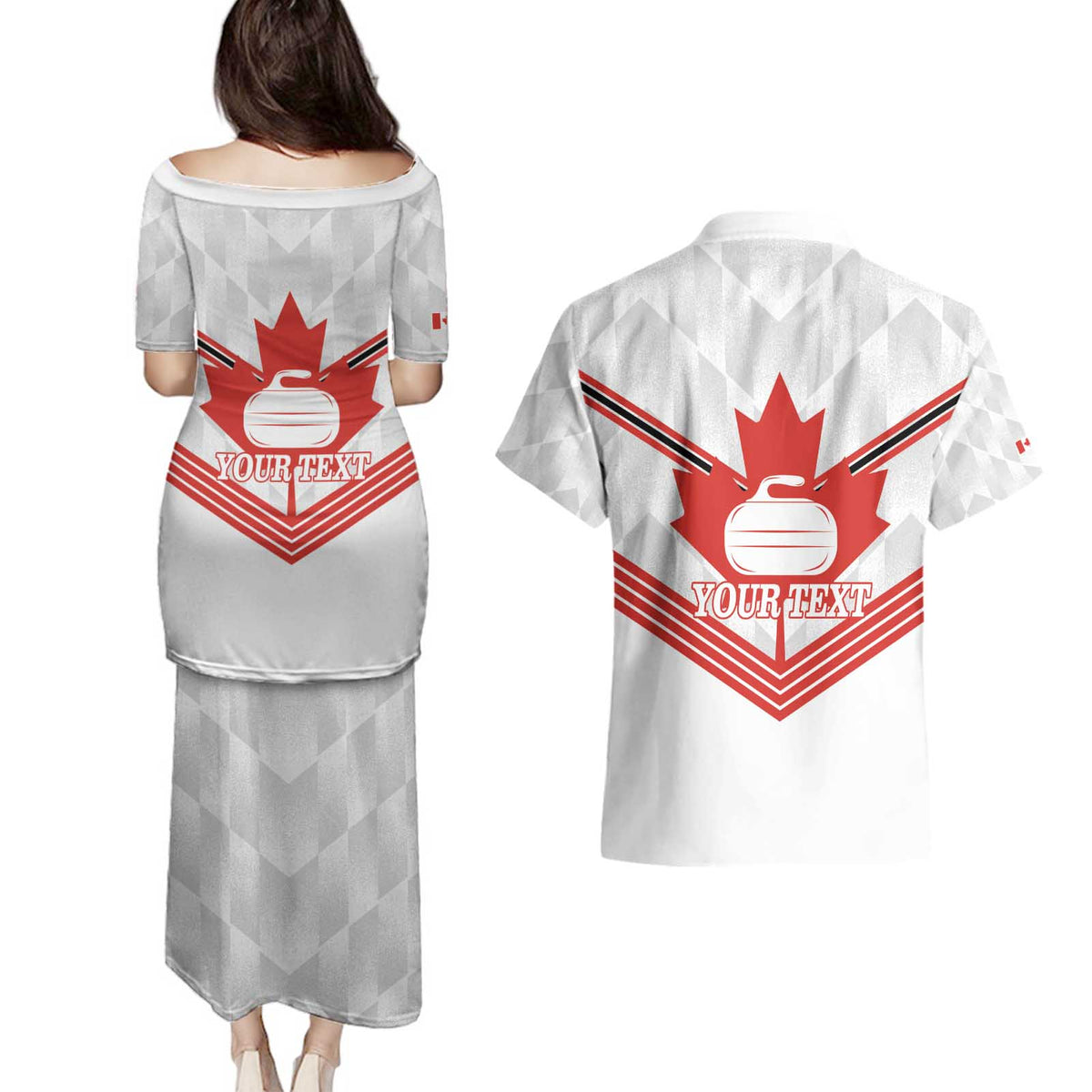 Personalized Canada Curling Couples Matching Puletasi and Hawaiian Shirt Maple Leaf White Version - Wonder Print Shop