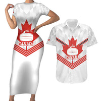 Personalized Canada Curling Couples Matching Short Sleeve Bodycon Dress and Hawaiian Shirt Maple Leaf White Version - Wonder Print Shop