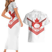 Personalized Canada Curling Couples Matching Short Sleeve Bodycon Dress and Hawaiian Shirt Maple Leaf White Version - Wonder Print Shop
