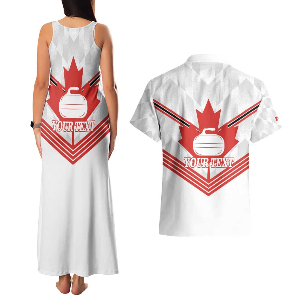Personalized Canada Curling Couples Matching Tank Maxi Dress and Hawaiian Shirt Maple Leaf White Version - Wonder Print Shop