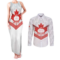 Personalized Canada Curling Couples Matching Tank Maxi Dress and Long Sleeve Button Shirt Maple Leaf White Version - Wonder Print Shop