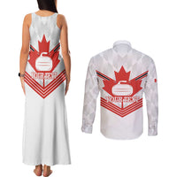 Personalized Canada Curling Couples Matching Tank Maxi Dress and Long Sleeve Button Shirt Maple Leaf White Version - Wonder Print Shop