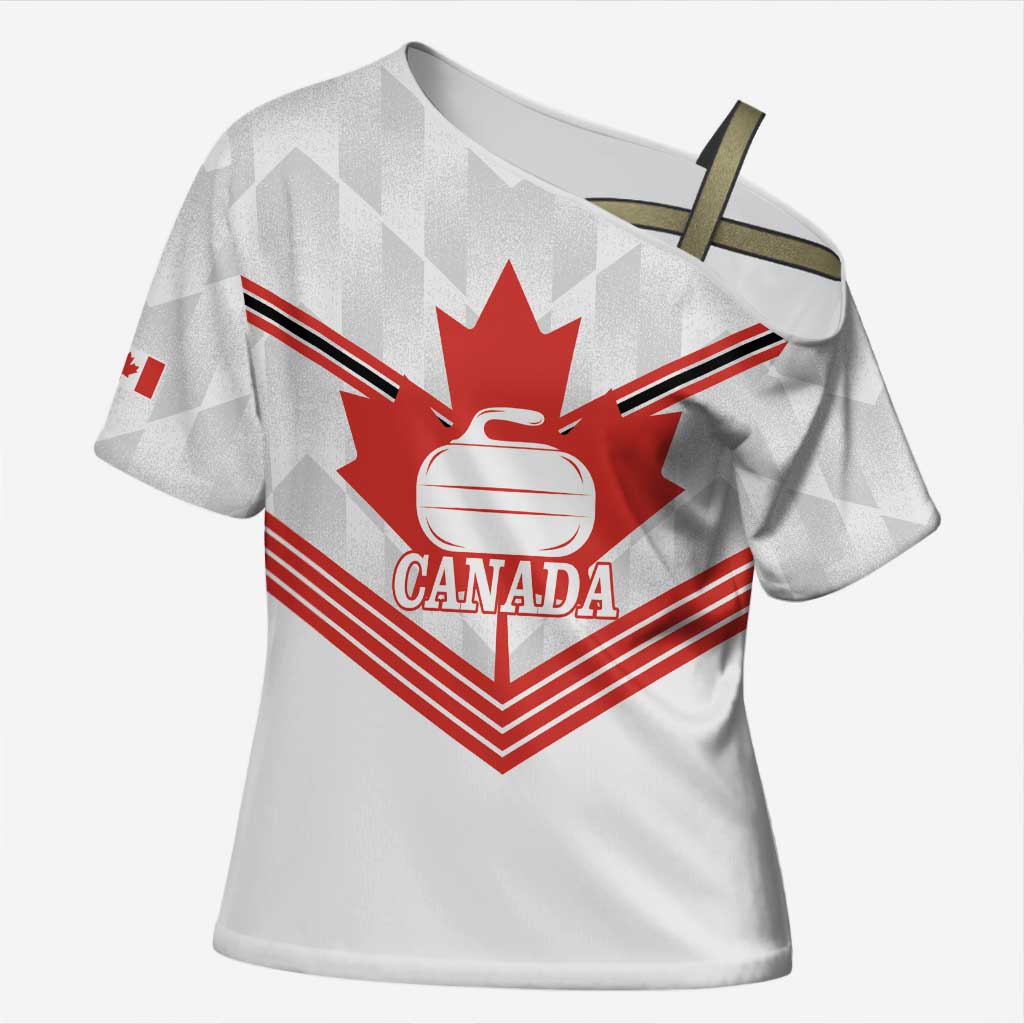 Personalized Canada Curling Cross Shoulder Shirt Maple Leaf White Version - Wonder Print Shop