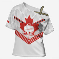 Personalized Canada Curling Cross Shoulder Shirt Maple Leaf White Version - Wonder Print Shop