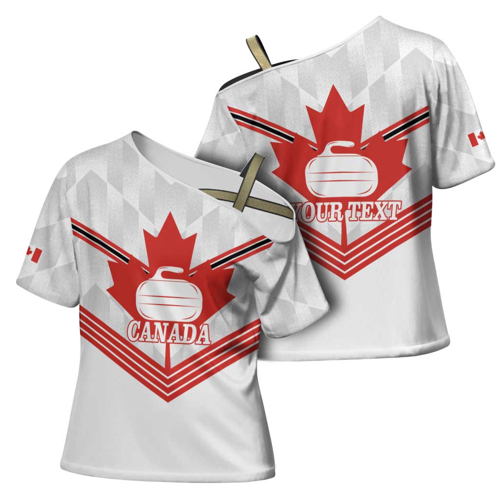 Personalized Canada Curling Cross Shoulder Shirt Maple Leaf White Version - Wonder Print Shop
