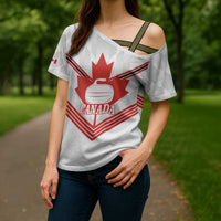 Personalized Canada Curling Cross Shoulder Shirt Maple Leaf White Version - Wonder Print Shop