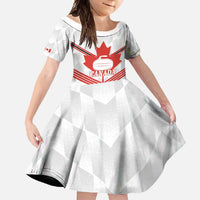 Personalized Canada Curling Family Matching Long Sleeve Bodycon Dress and Hawaiian Shirt Maple Leaf White Version - Wonder Print Shop