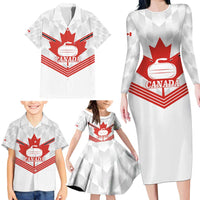 Personalized Canada Curling Family Matching Long Sleeve Bodycon Dress and Hawaiian Shirt Maple Leaf White Version - Wonder Print Shop
