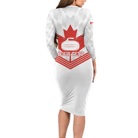 Personalized Canada Curling Family Matching Long Sleeve Bodycon Dress and Hawaiian Shirt Maple Leaf White Version - Wonder Print Shop