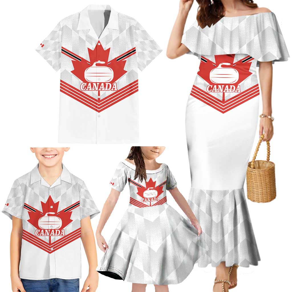 Personalized Canada Curling Family Matching Mermaid Dress and Hawaiian Shirt Maple Leaf White Version - Wonder Print Shop