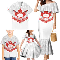Personalized Canada Curling Family Matching Mermaid Dress and Hawaiian Shirt Maple Leaf White Version - Wonder Print Shop