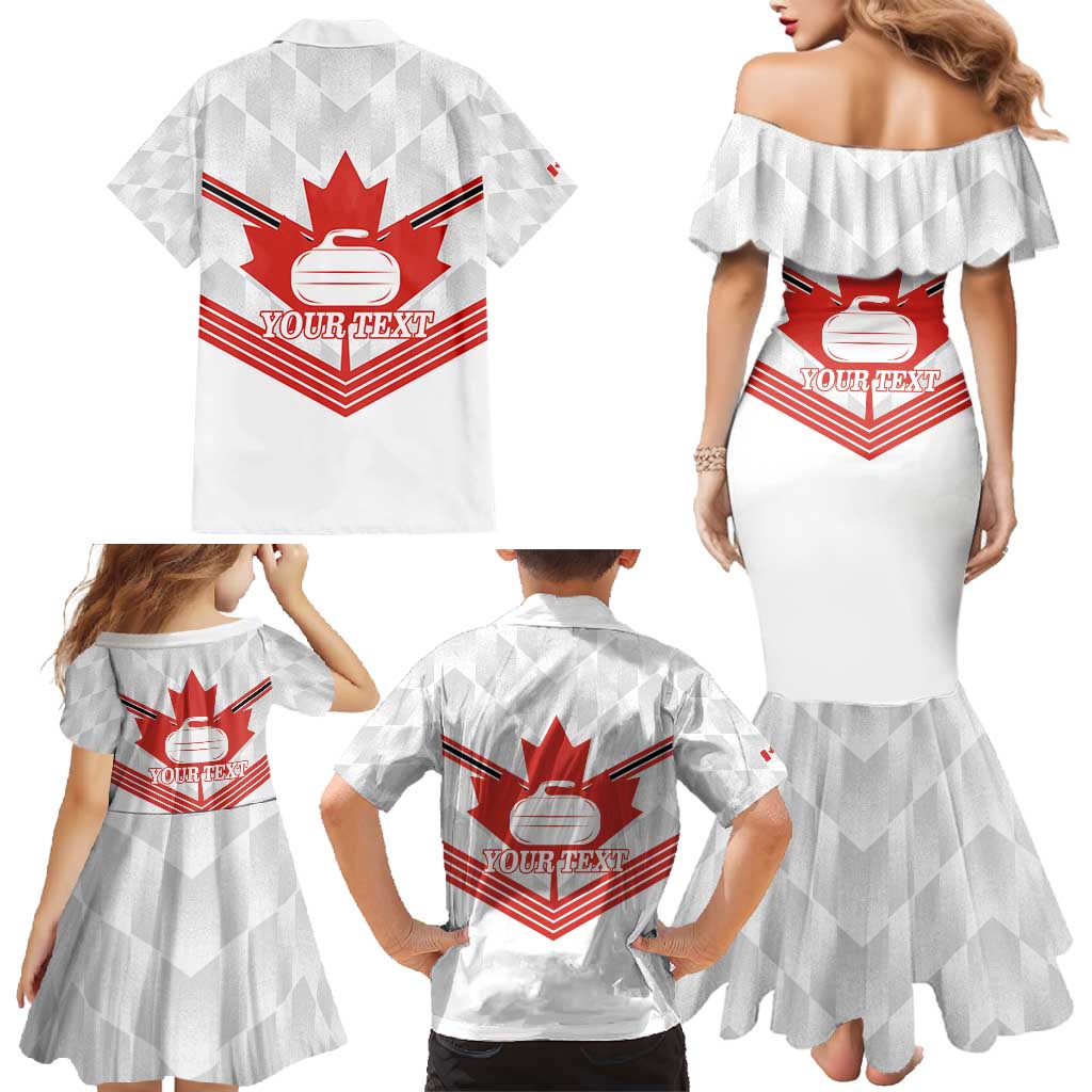 Personalized Canada Curling Family Matching Mermaid Dress and Hawaiian Shirt Maple Leaf White Version - Wonder Print Shop