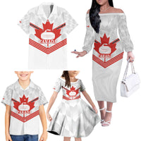 Personalized Canada Curling Family Matching Off The Shoulder Long Sleeve Dress and Hawaiian Shirt Maple Leaf White Version - Wonder Print Shop