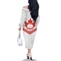Personalized Canada Curling Family Matching Off The Shoulder Long Sleeve Dress and Hawaiian Shirt Maple Leaf White Version - Wonder Print Shop