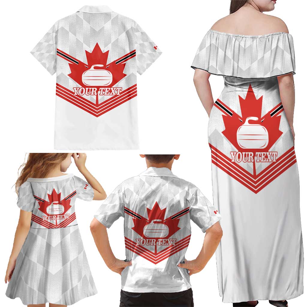 Personalized Canada Curling Family Matching Off Shoulder Maxi Dress and Hawaiian Shirt Maple Leaf White Version - Wonder Print Shop